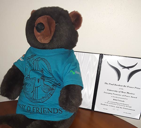 Photo of a stuffed animal bear wearing a Wild Friends t-shirt